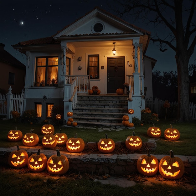 a house with a full moon in the background