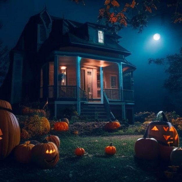 a house with a full moon behind it