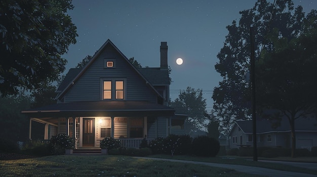 Photo a house with a full moon in the sky