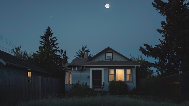 Photo a house with a full moon in the sky