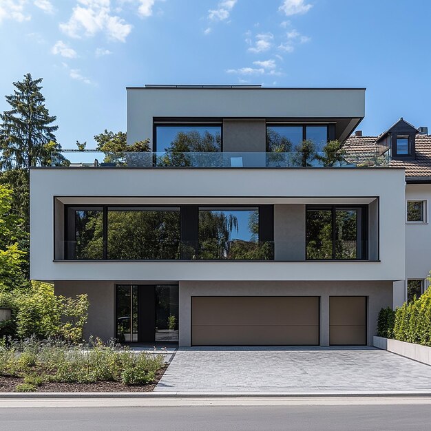 Photo a house with a garage that has a garage that has a garage door