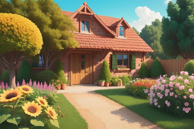 A house with a garden in front of it