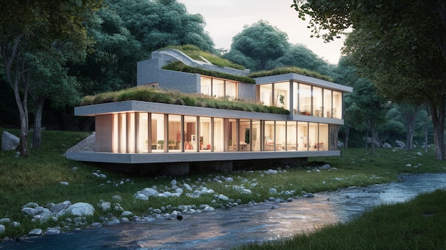 a house with a green roof and a house with a green roof