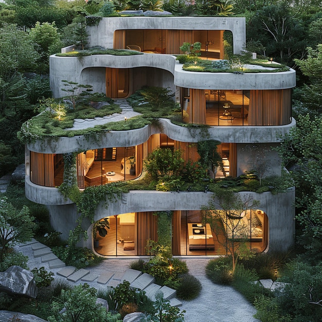 a house with a green roof and a lot of windows