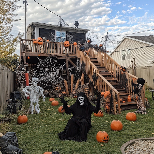 Photo a house with a house on the front and a ghost on the front