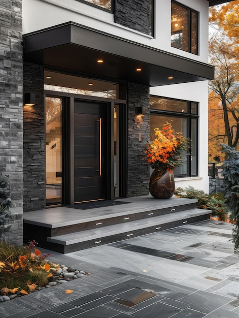 Photo a house with a large front door and a large planter that says  welcome to the front