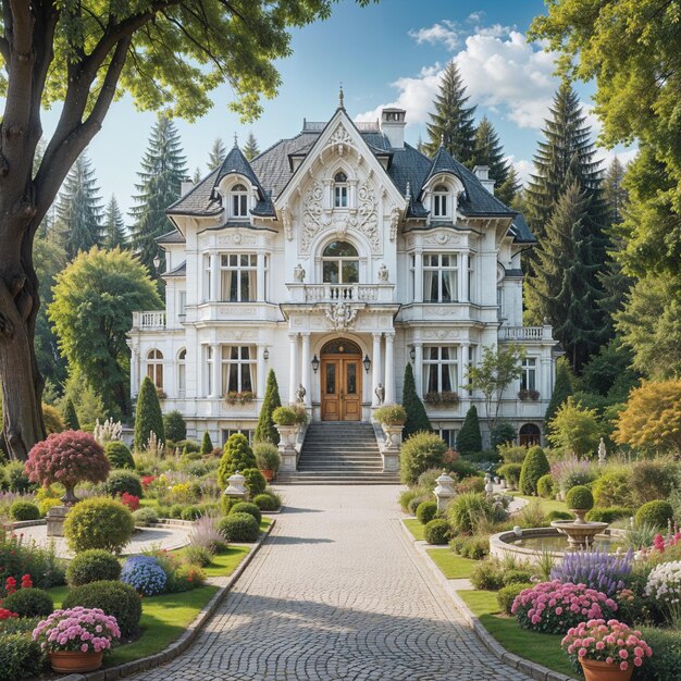 Photo a house with a large front door and a tree in the background