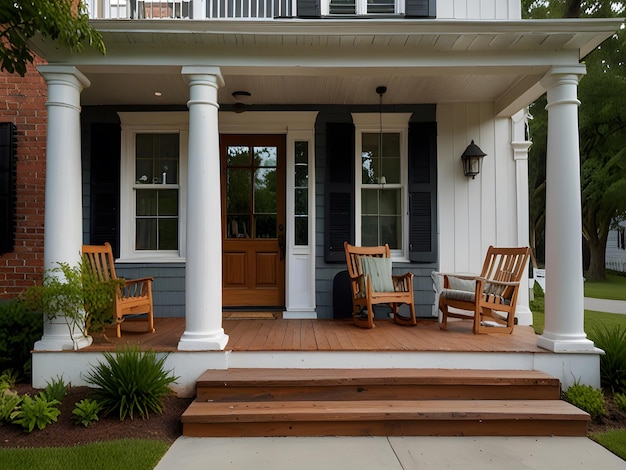 A house with a large front porch and a large porch