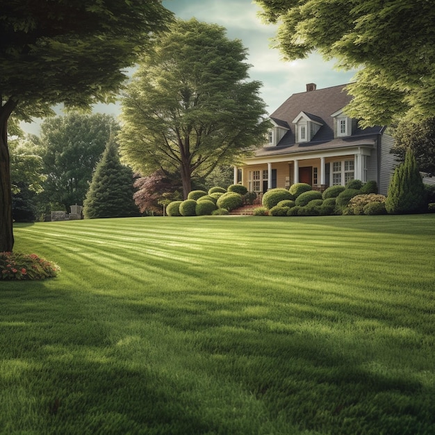 Photo a house with a large front porch and a large tree in the yard