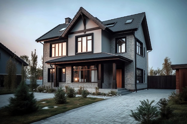 A house with a large front porch and a large window