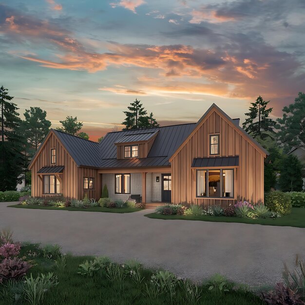 a house with a large front porch and a sky with clouds