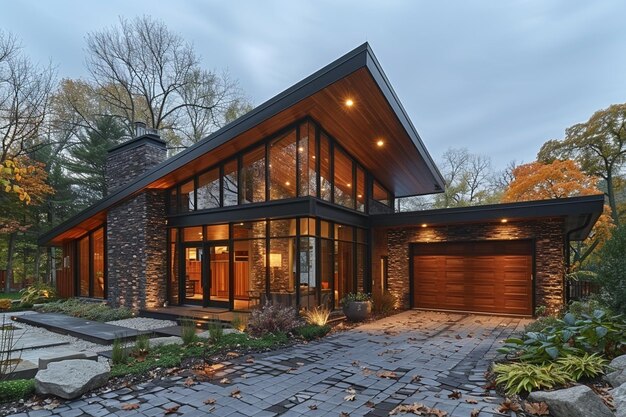 a house with a large garage door and a garage door