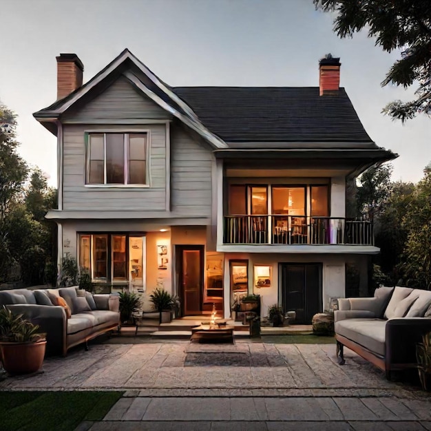 a house with a large porch and a couch on the patio