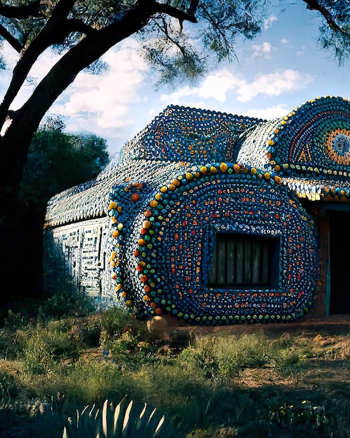 A house with a lot of cans on it