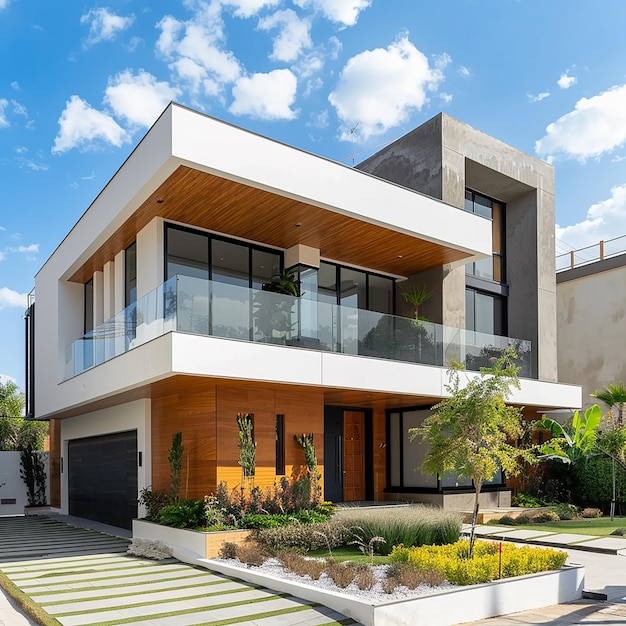 a house with a lot of windows and a blue sky