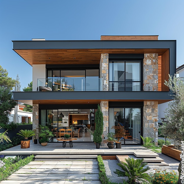 a house with a lot of windows and a patio with a view of the backyard