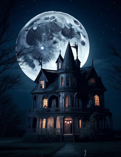 a house with the moon in the background