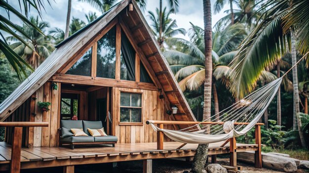 Photo a house with a palm tree and a hammock in the background