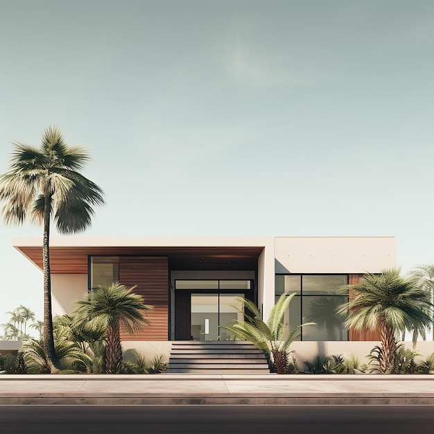 a house with palm trees and a sky background