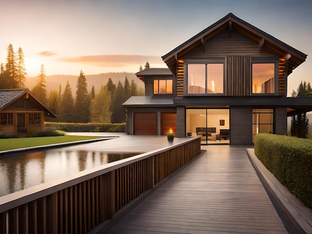 A house with a pool in the background