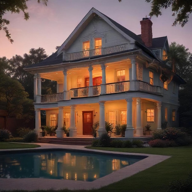 a house with a pool and a house with a pool in the background