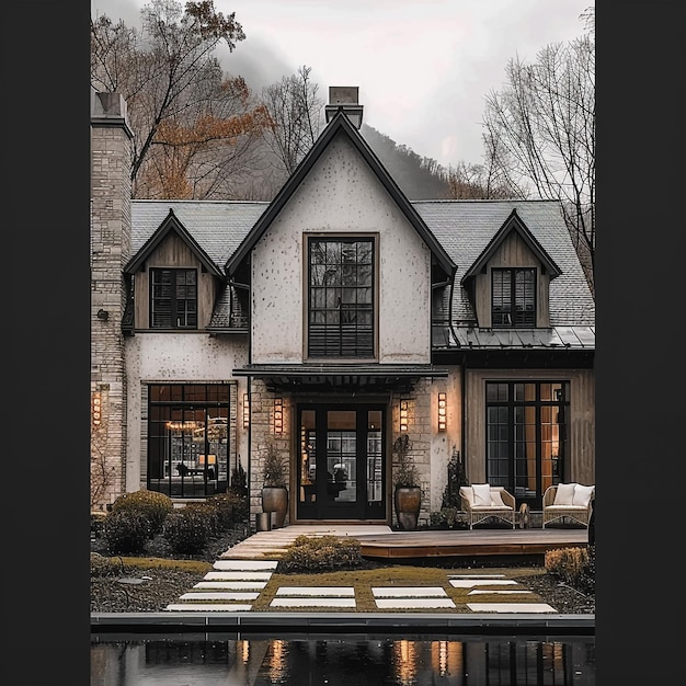 a house with a pool in the middle of it