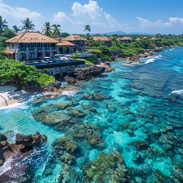 a house with a pool and ocean view