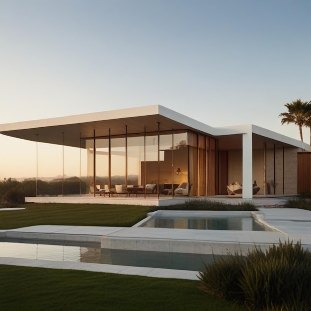 a house with a pool and a palm tree in the background