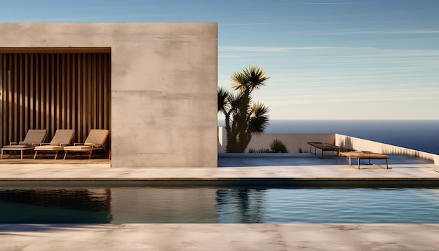 a house with a pool and palm trees in the background