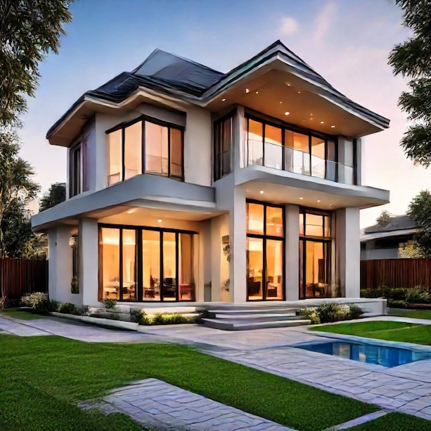 a house with a pool and a pool in the background