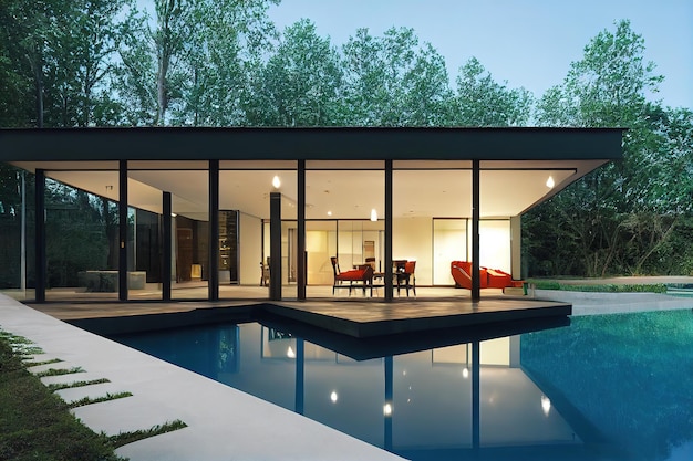 A house with a pool and a pool in the background