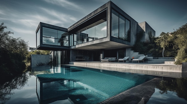 A house with a pool and a pool in front of it