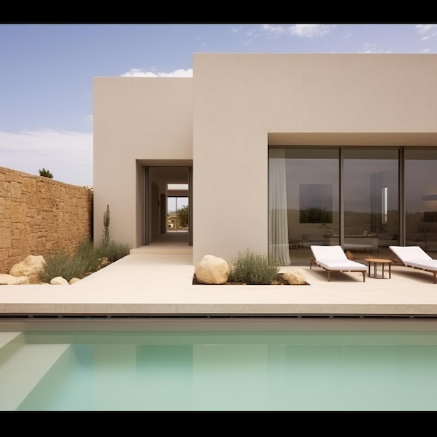 A house with a pool and a pool with a view of the ocean.