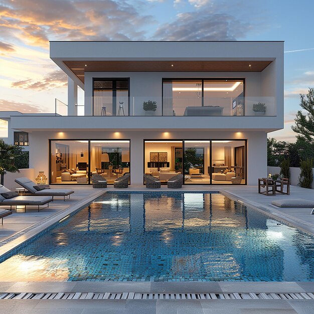 a house with a pool and a pool with a view of the pool