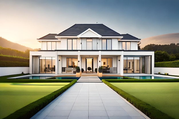 A house with a pool and a view of the pool