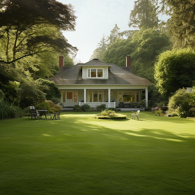 a house with a porch and a large lawn with a large porch