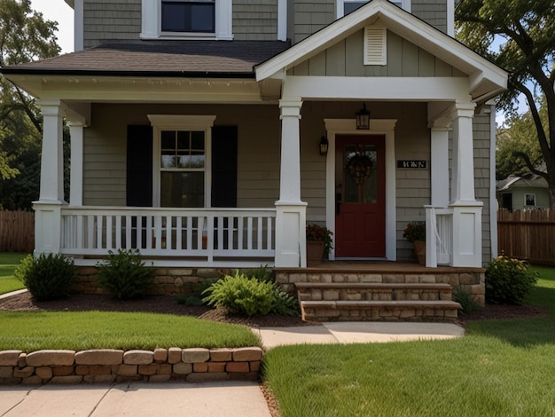 A house with a porch and a porch with a porch and a fence with a porch