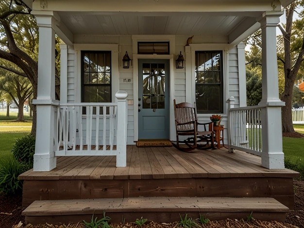 Photo a house with a porch and a porch with a porch and a fence with a porch