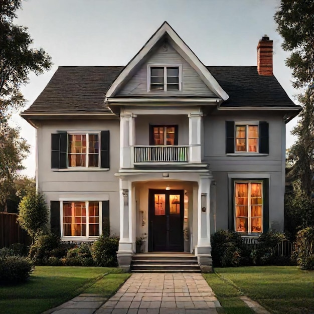 a house with a porch that has a balcony on the front