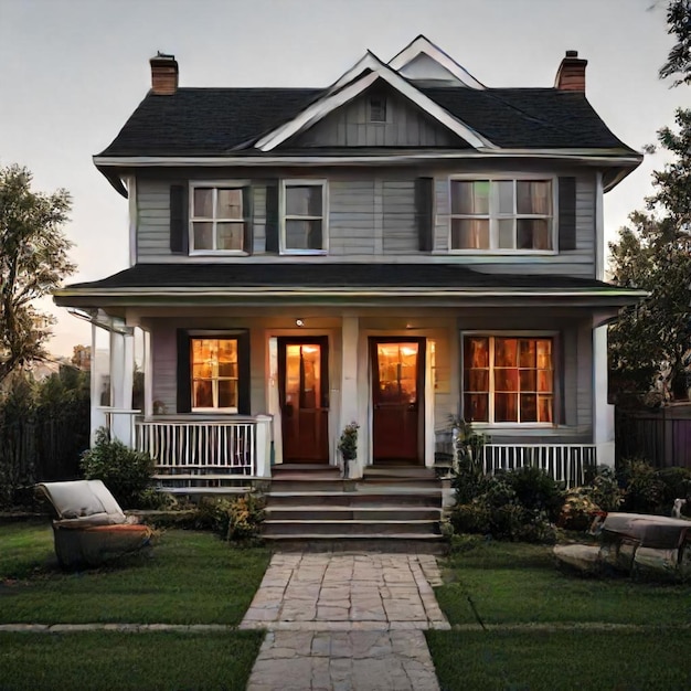 a house with a porch that has the number 4 on the front door