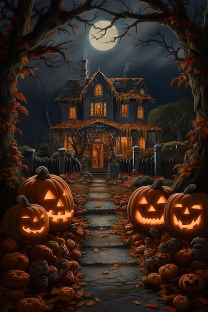 a house with a pumpkin on the front door and the words pumpkins on the front