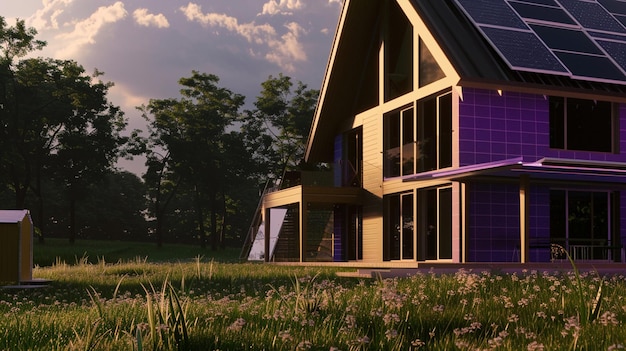 a house with a purple roof and a purple roof