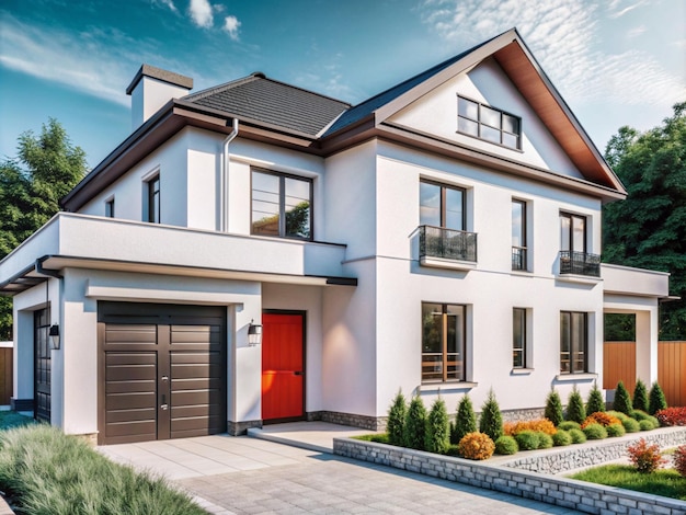 a house with a red door and a red door