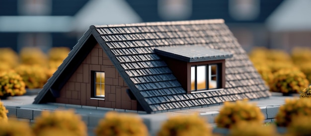 House with a roof from a bituminous tile