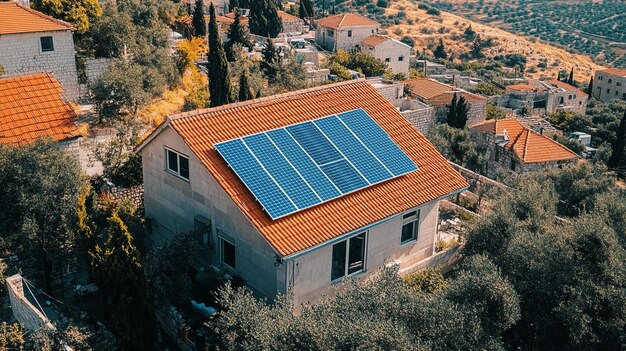 Photo a house with a roof that has solar panels on the roof