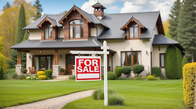 a house with a for sale sign in front of it