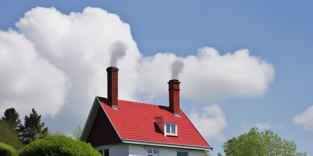 A house with smoke coming out of the chimney