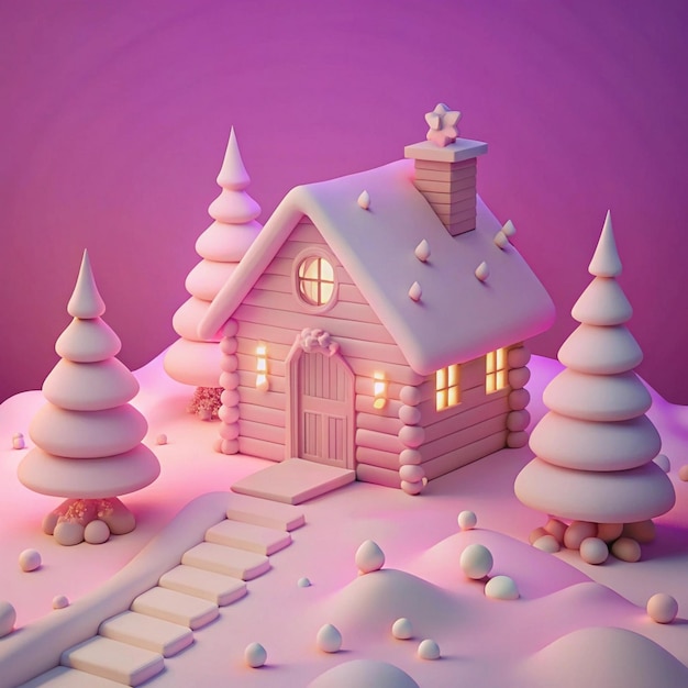 a house with snow on the roof and a small house with a candle on the top