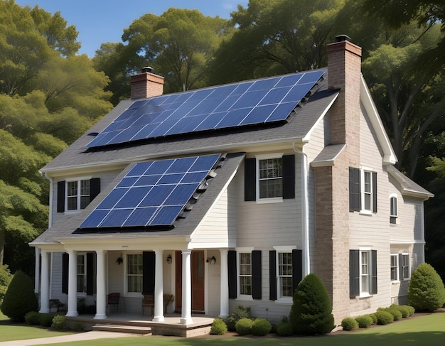 a house with a solar panel on the roof and a house with a house on the side