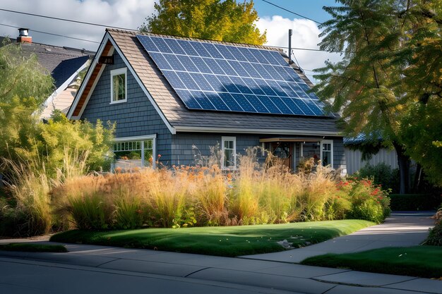 House With Solar Panel on Roof